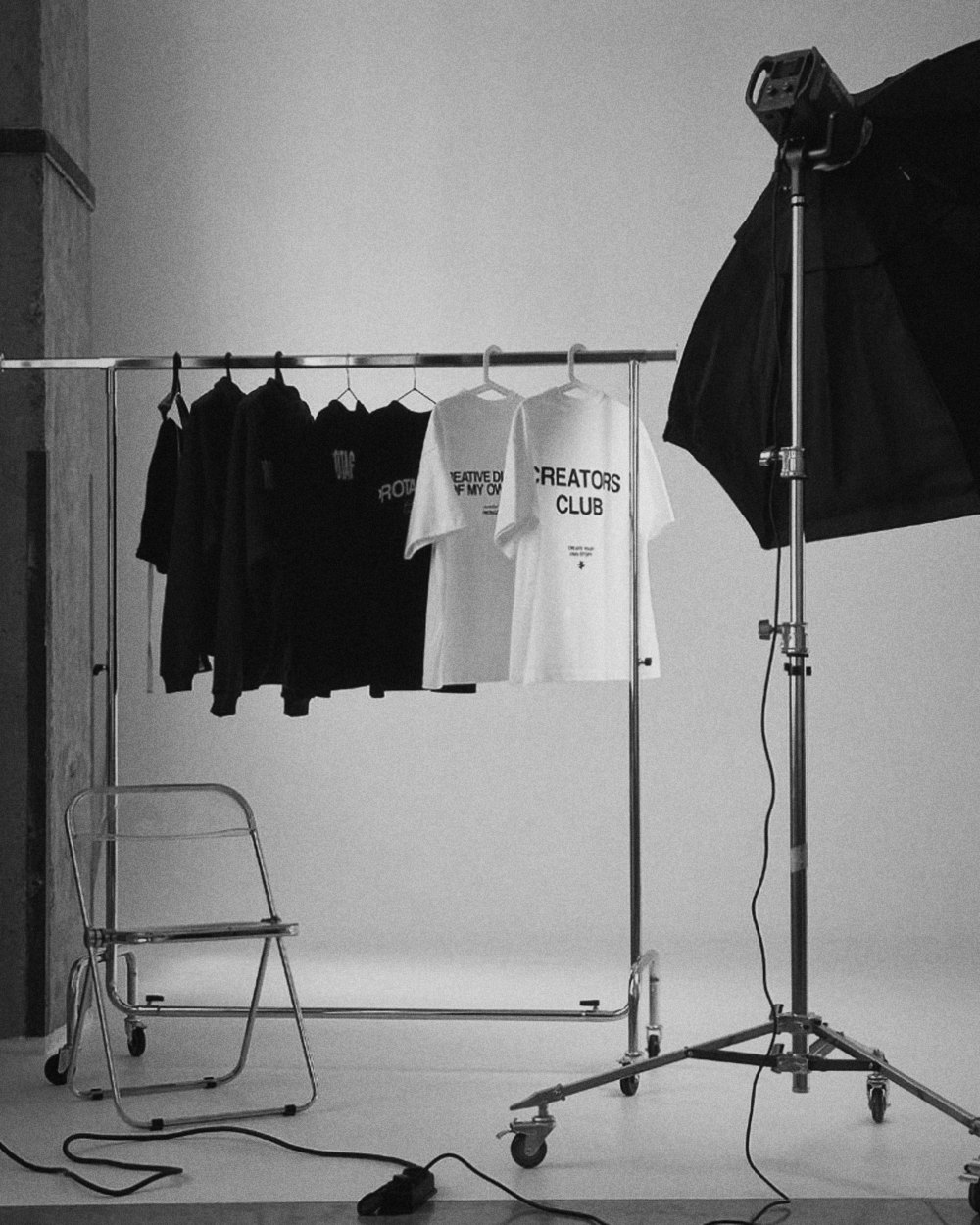 The clothing rail on the studio floor at Pulse